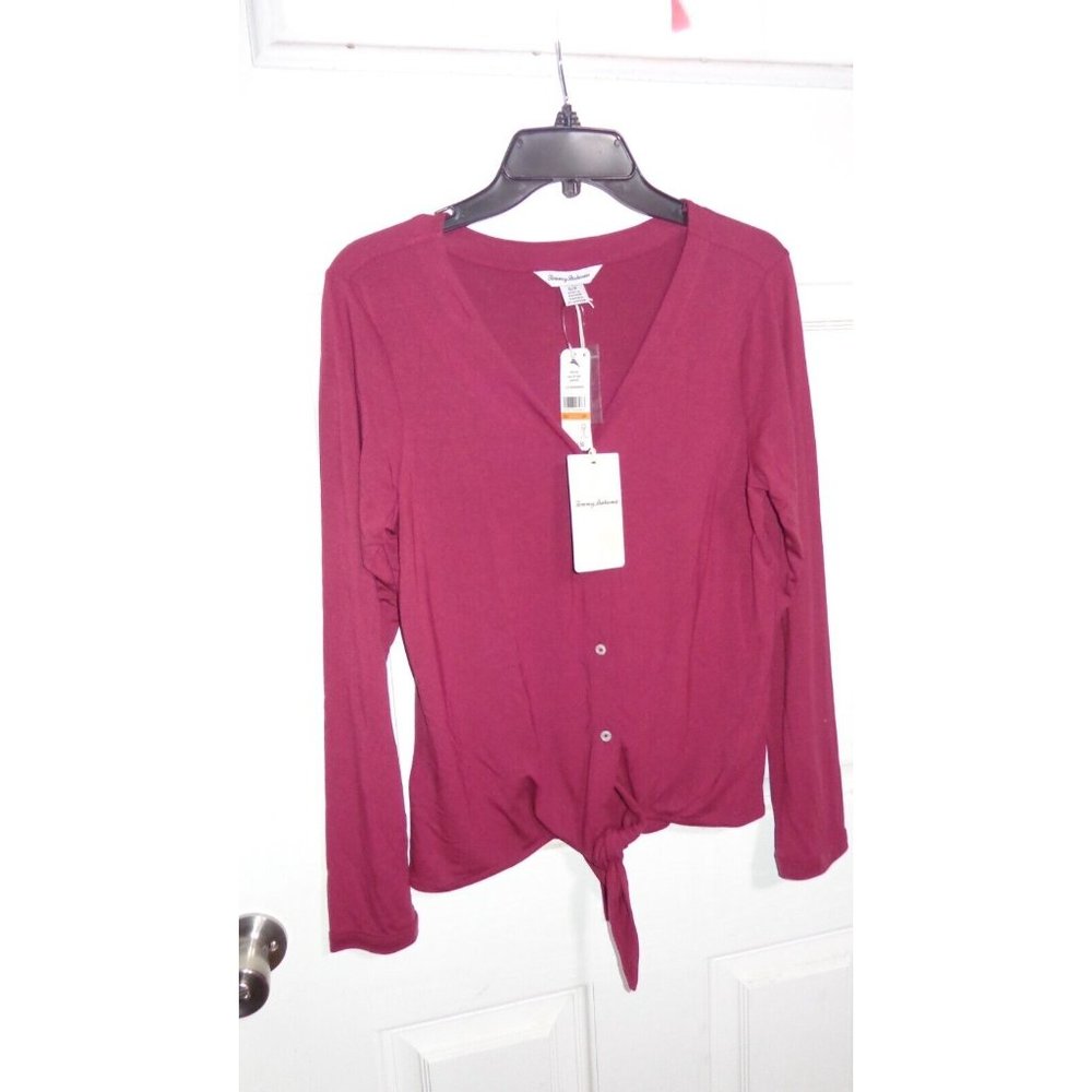NWT Tommy Bahama KAUAI Tie Front Camp Shirt RHODODENDRON Long Sleeve XS - Picture 4 of 6
